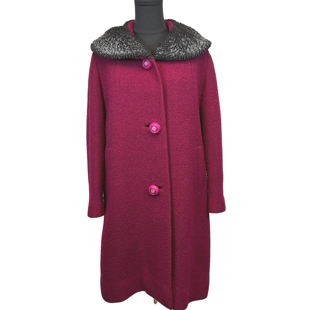Vintage Craighleigh Womens Wool Blend Coat Faux‎ Fur Collar Midcentury Mrs.Mazel